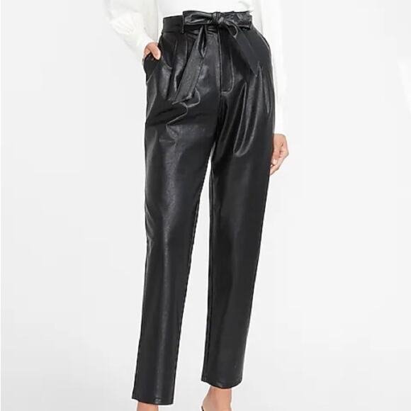 Express Super High Rise Faux Leather Belted Ankle Pants - Picture 1 of 4